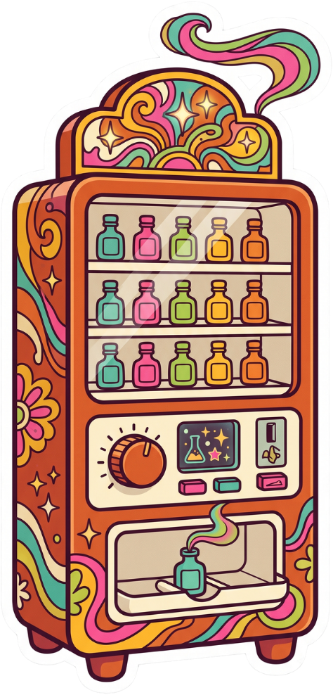 Retro sampling vending machine dispensing colourful product samples